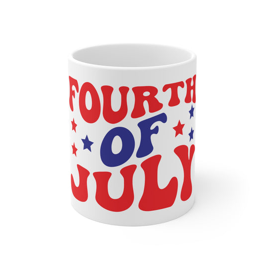 Fourth of July Coffee Mug – Patriotic Retro Typography Mug – 4th of July USA Celebration Cup – Americana Independence Day Mug Mug 11oz