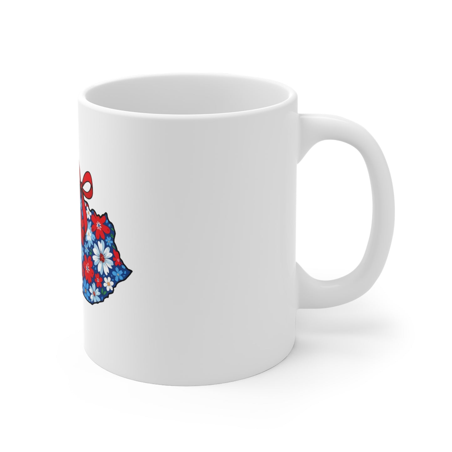 Kentucky Floral State Map Mug — Red, White & Blue 11oz Coffee Cup