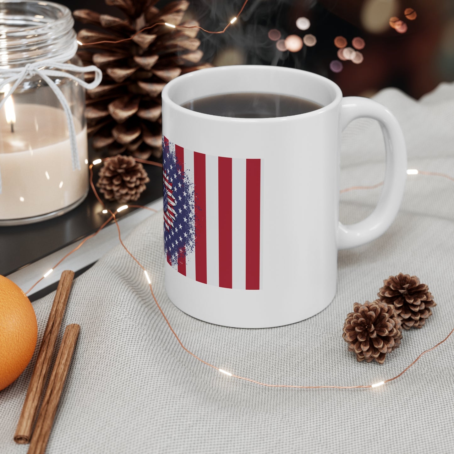 Patriotic Sunflower Coffee Mug – American Flag Floral Mug – Red White Blue Flower Cup – Artistic Americana Gift Mug 11oz