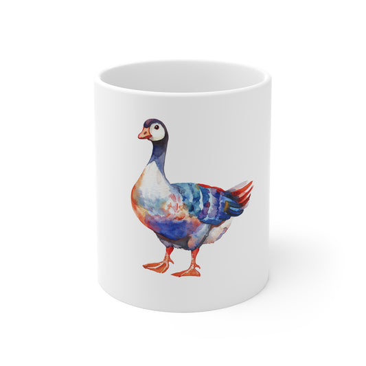 Watercolor Goose Mug — Colorful Farmbird Coffee Cup (11 oz)