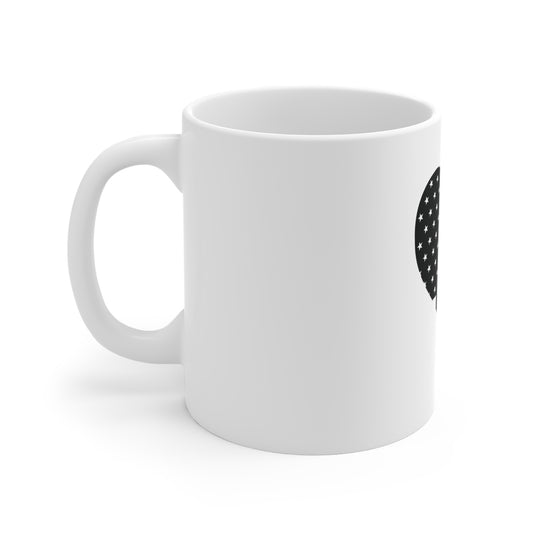 Stealth American Flag Heart Coffee Mug – Blacked Out USA Heart Mug – Minimalist Vertical Stripe Patriotic Cup – Subtle Freedom Gift Mug Mug 11oz