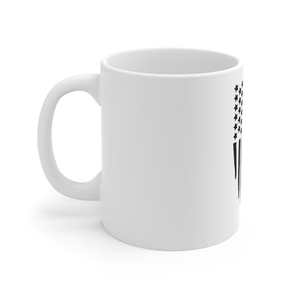 Black Distressed American Flag Coffee Mug – Minimalist Patriotic Mug – Grunge USA Flag Cup – Bold Americana Gift Mug 11oz