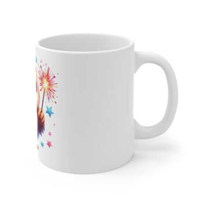 Cute Patriotic Chick Coffee Mug – Baby Bird Fireworks Mug – Kawaii Americana Animal Cup – Adorable 4th of July Gift Mug11oz