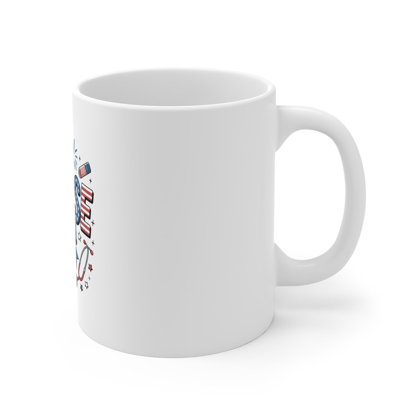 Nurse Patriotic 11oz Ceramic Mug – Red White Blue Nurse Stethoscope & Bow Coffee Cup
