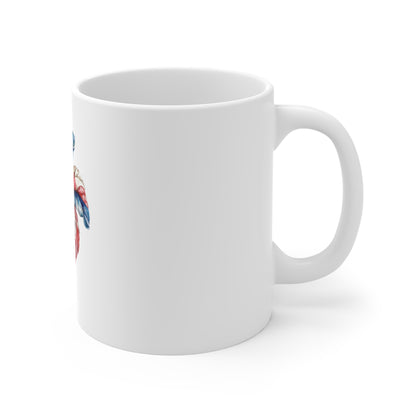 Patriotic Pinwheel Mug — Red, White & Blue 11oz Ceramic Coffee Cup