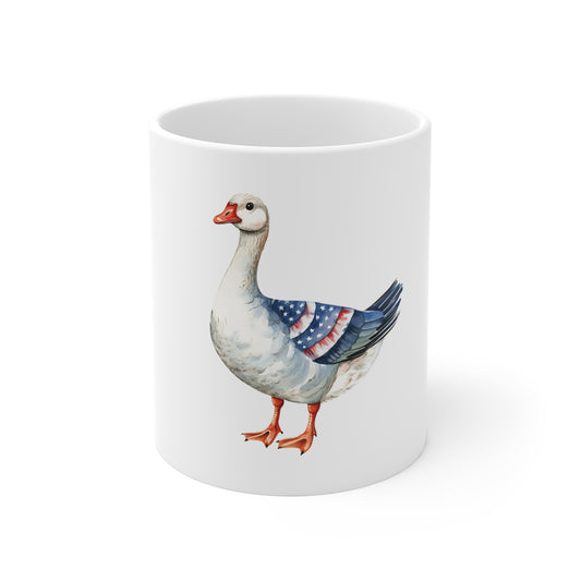Patriotic Goose 11oz Mug – Watercolor American Flag Goose Coffee Cup