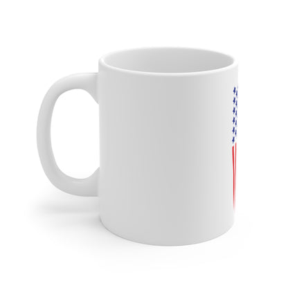 Distressed Vertical American Flag Coffee Mug – Dripping USA Flag Mug – Bold Patriotic Grunge Stripe Cup – Red White Blue Gift Mug 11oz