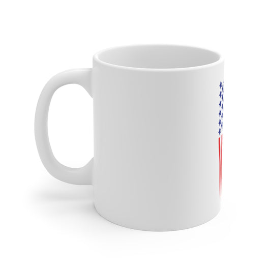 Distressed Vertical American Flag Coffee Mug – Dripping USA Flag Mug – Bold Patriotic Grunge Stripe Cup – Red White Blue Gift Mug 11oz