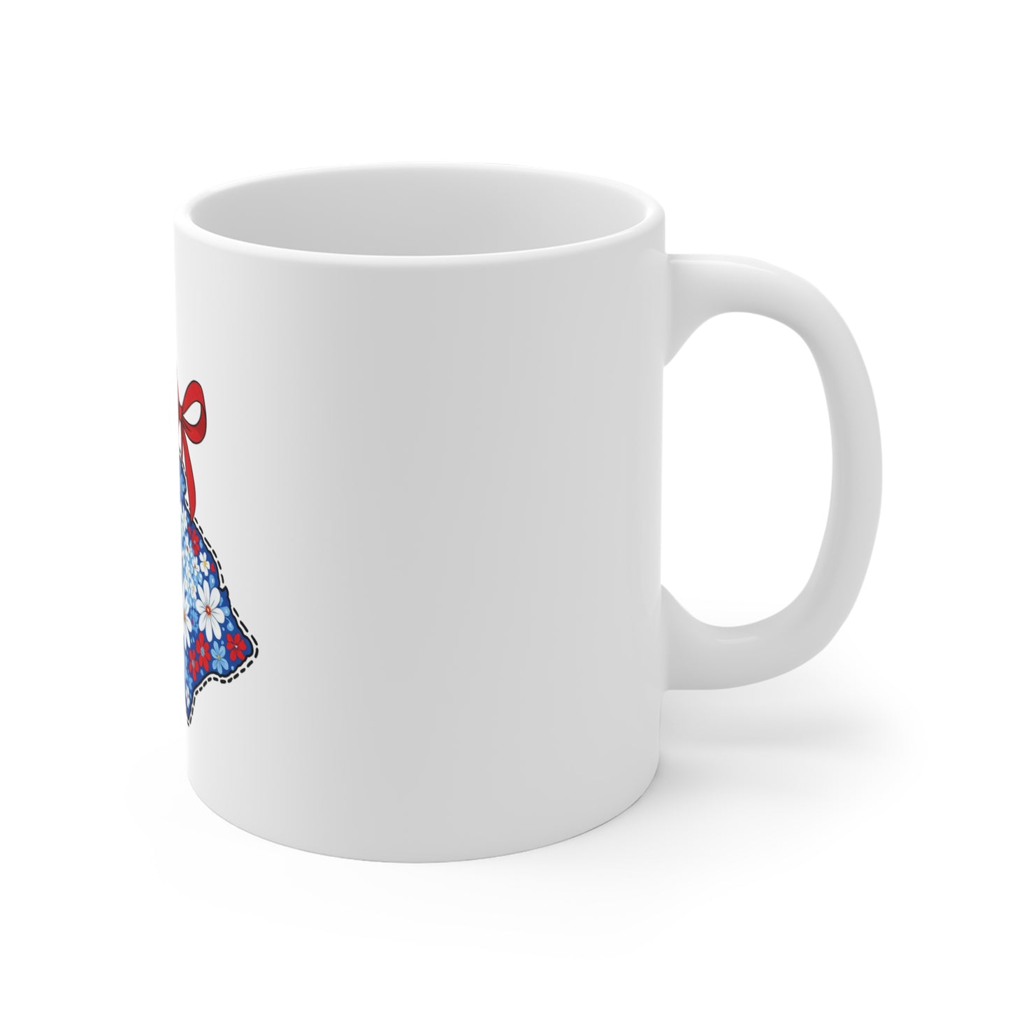 Hawaii Floral Map Mug — 11oz Ceramic Coffee Cup with Red Bow & Island Flowers