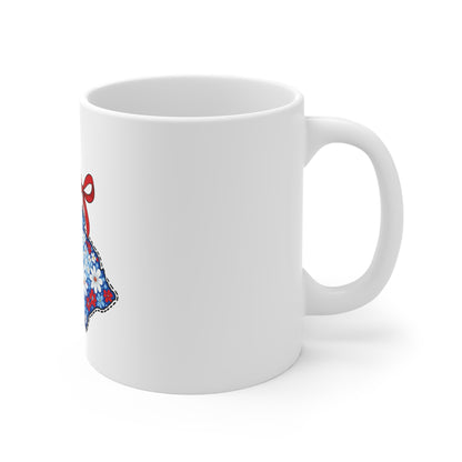 Hawaii Floral Map Mug — 11oz Ceramic Coffee Cup with Red Bow & Island Flowers