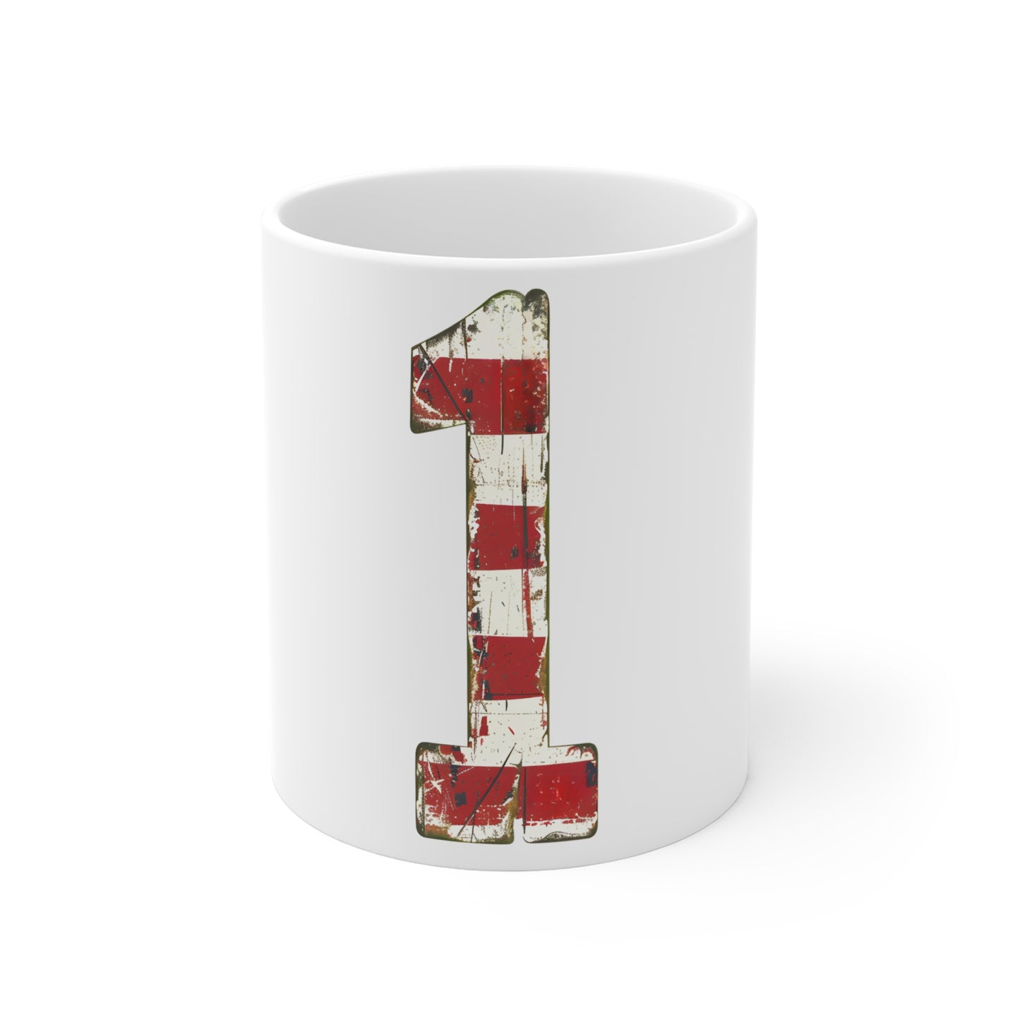 Distressed American Flag Number 1 Coffee Mug – Vintage Patriotic Number Mug – Rustic USA Flag Art Cup – Americana Style Gift Mug 11oz