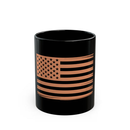 American Flag Black Mug — Copper Stars & Stripes Coffee Cup (11oz, 15oz)