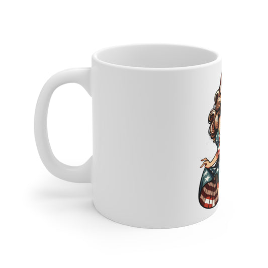 Patriotic Pin-Up Stars Dress Mug – Vintage Americana Woman Coffee Mug – Retro USA Flag Skirt Cup – Classic American Girl Mug – Fourth of July Gift Patriotic Pin-Up Girl 11oz Coffee Mug – American Flag...