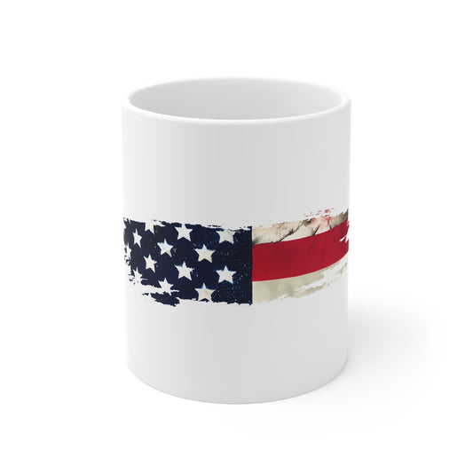 Distressed USA Flag Brush Stroke Mug – Patriotic Red White Blue Coffee Cup – Minimalist American Pride Design Mug 11oz