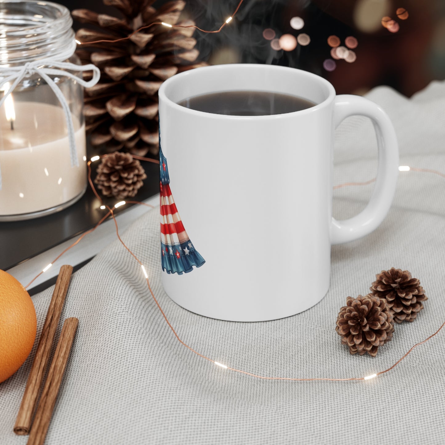 11oz Mug — Patriotic American Flag Sundress Design (Fourth of July)