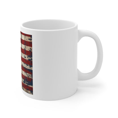 Distressed Barnwood American Flag Coffee Mug – Weathered Paint USA Flag Mug – Rustic Wood Plank Patriotic Cup – Vintage Americana Mug Rustic American Flag Coffee Mug - Patriotic 11oz Ceramic Gift for...