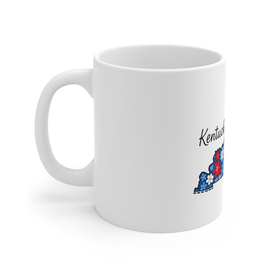 Kentucky Floral State Map Mug — Red, White & Blue 11oz Coffee Cup