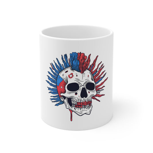 Skull Punk Mug — Red & Blue Mohawk Skull Coffee Cup