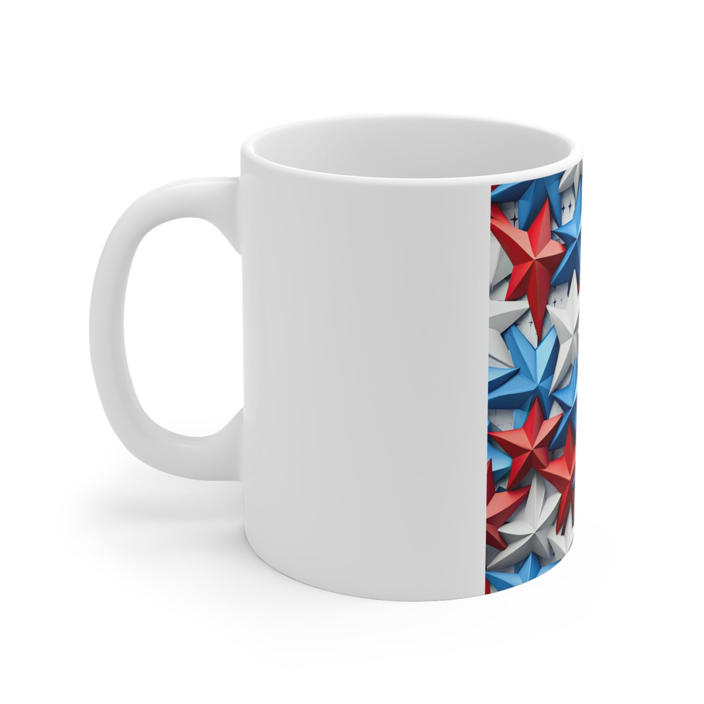 3D Patriotic Star Layer Coffee Mug – Red White Blue Stacked Stars Mug – Bold Americana Star Pattern – Modern USA Star Design 11oz