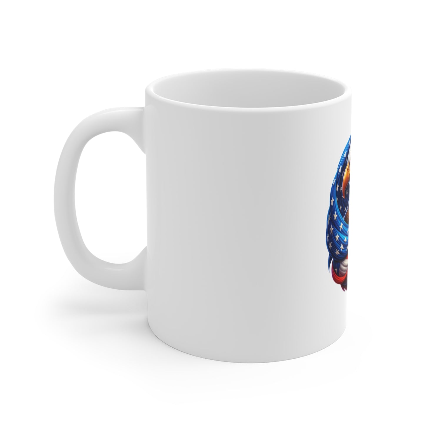 Patriotic Bald Eagle Coffee Mug — American Flag Emblem 11oz