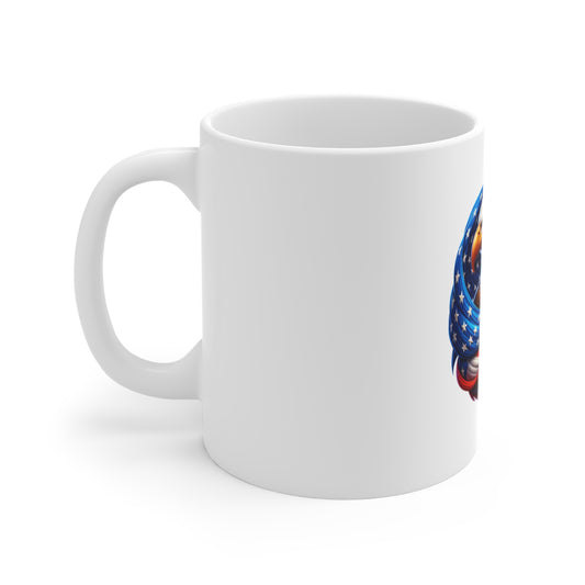Patriotic Bald Eagle Coffee Mug — American Flag Emblem 11oz