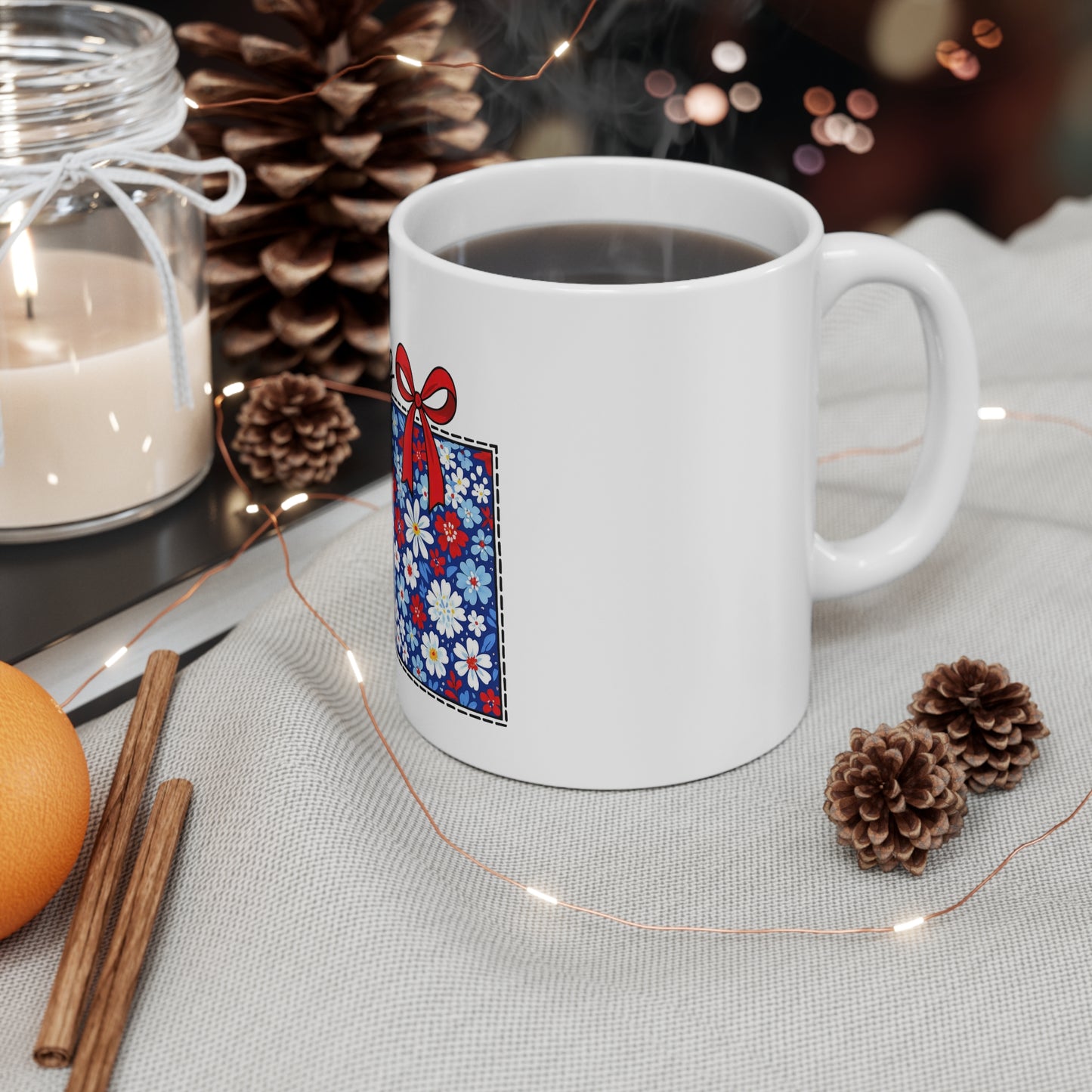 Wyoming Floral Daisy Mug — Red, White & Blue Gift Mug