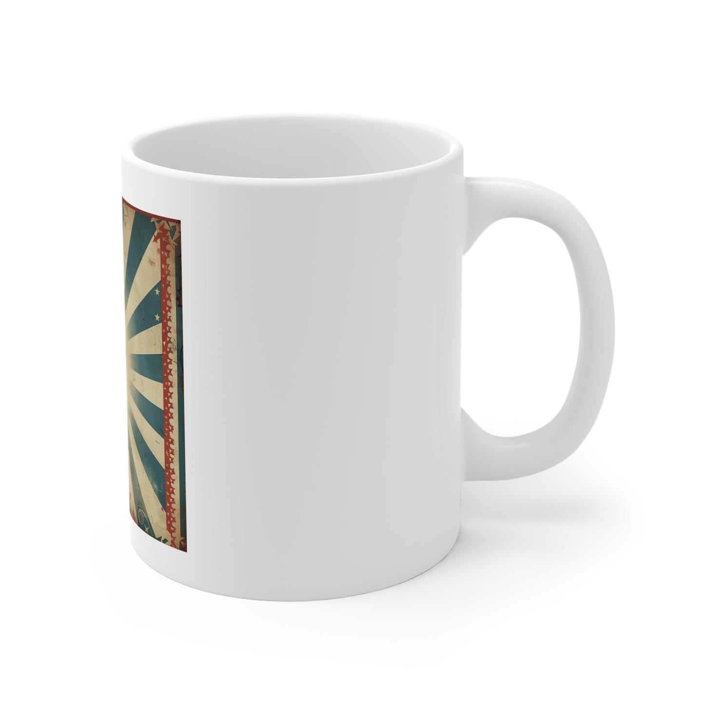 Vintage Americana Sunburst Coffee Mug – Distressed Patriotic Rays Mug – Retro USA Poster Style Cup – Rustic Heritage Gift Vintage Sunburst Mug — Retro Distressed Radial Design 11oz