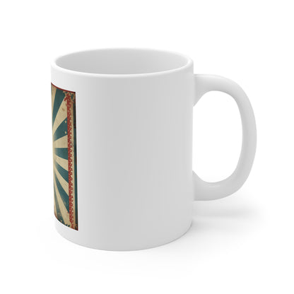 Vintage Americana Sunburst Coffee Mug – Distressed Patriotic Rays Mug – Retro USA Poster Style Cup – Rustic Heritage Gift Vintage Sunburst Mug — Retro Distressed Radial Design 11oz