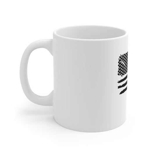 Blacked-Out Distressed American Flag Coffee Mug – Horizontal Grunge USA Flag Mug – Minimalist Patriotic Cup – Subtle Stealth Flag Design Mug 11oz