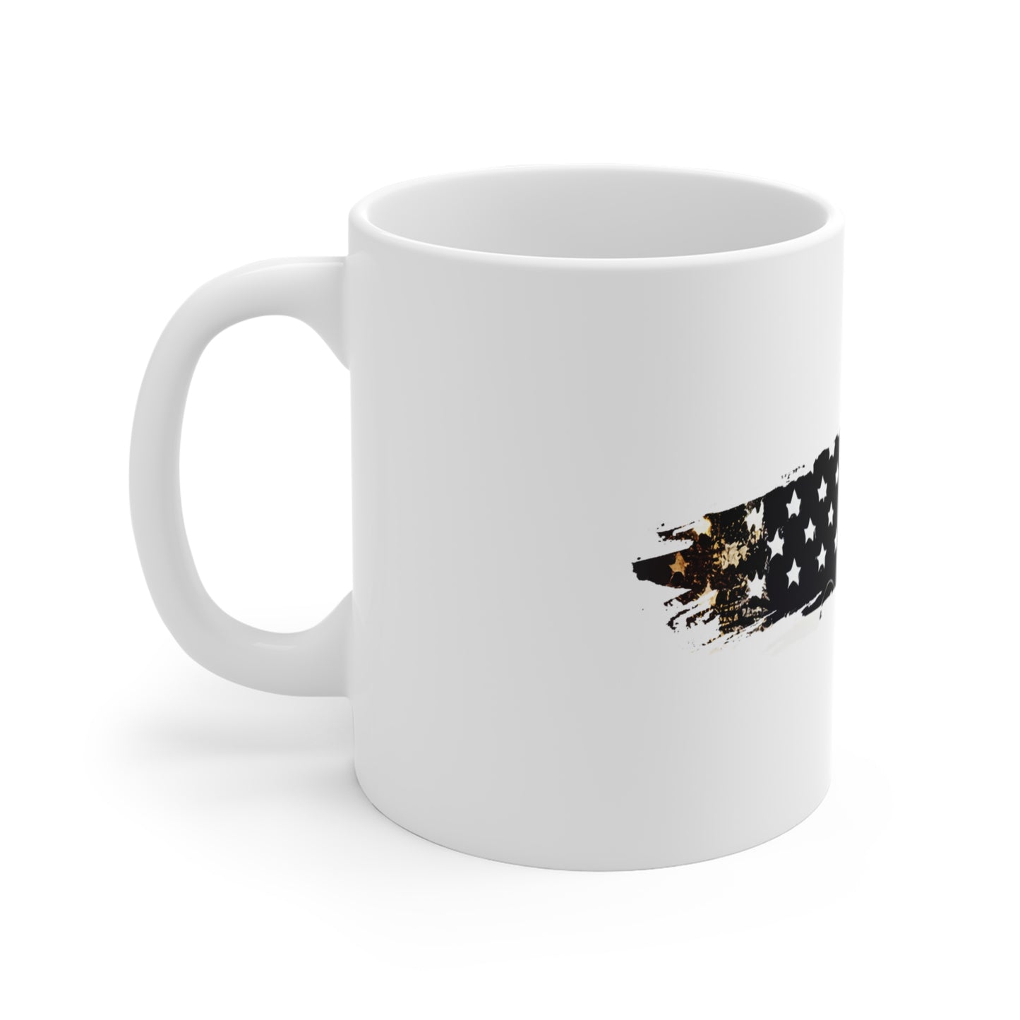 Industrial USA Flag Brush Stroke Mug – Metallic American Flag Coffee Cup – Modern Steel Patriotic Design Mug 11oz