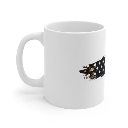 Industrial USA Flag Brush Stroke Mug – Metallic American Flag Coffee Cup – Modern Steel Patriotic Design Mug 11oz