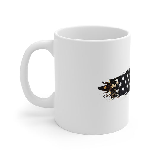 Industrial USA Flag Brush Stroke Mug – Metallic American Flag Coffee Cup – Modern Steel Patriotic Design Mug 11oz